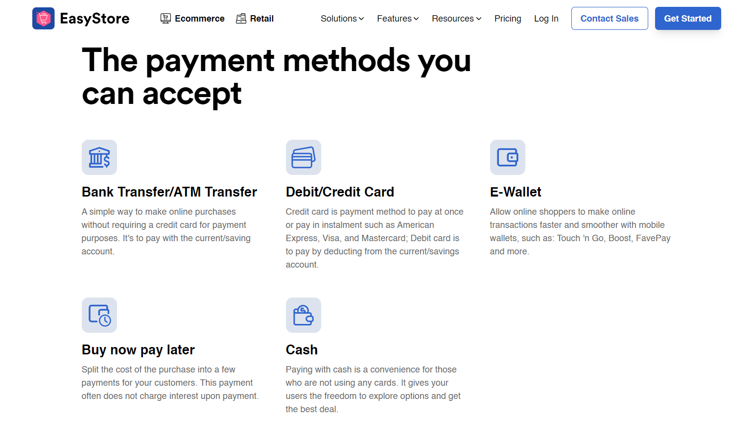 payment option easyStore eCommerce platform