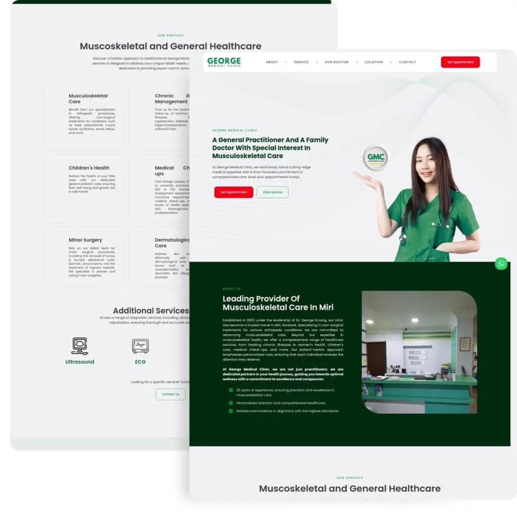 Healthcare professional presenting health services on a website, showcasing patient care and medical solutions.