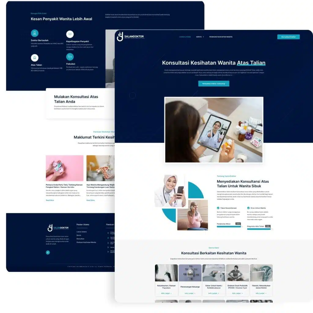Modern healthcare website design showcasing telehealth services, featuring patient interaction and informative sections.