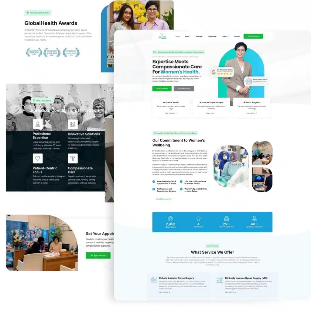 Website design showcasing a clean, modern layout with engaging visuals, highlighting services and testimonials for user attraction.
