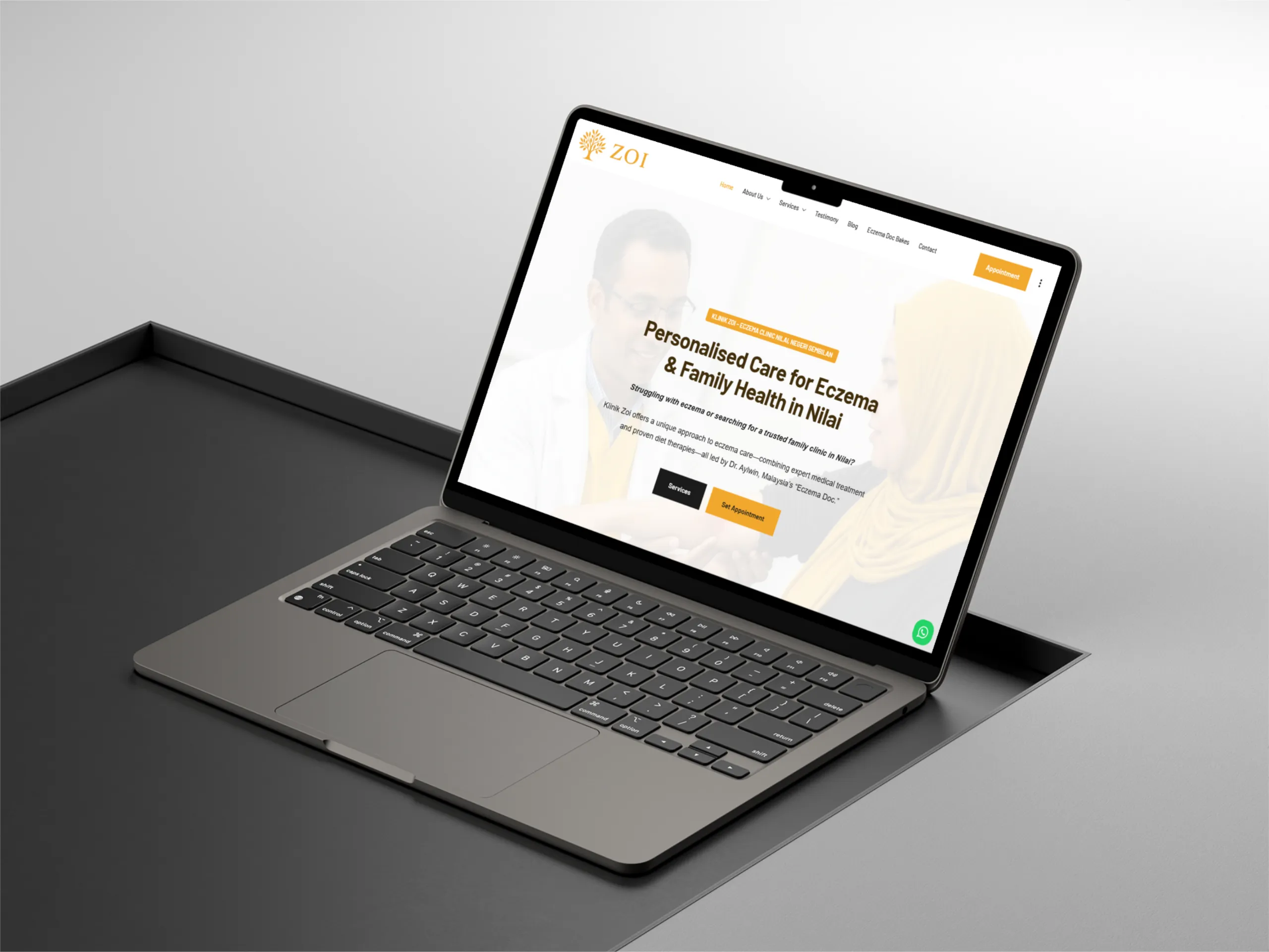 Laptop displaying a personalized consulting service website, featuring a welcoming design and engaging content for potential clients.